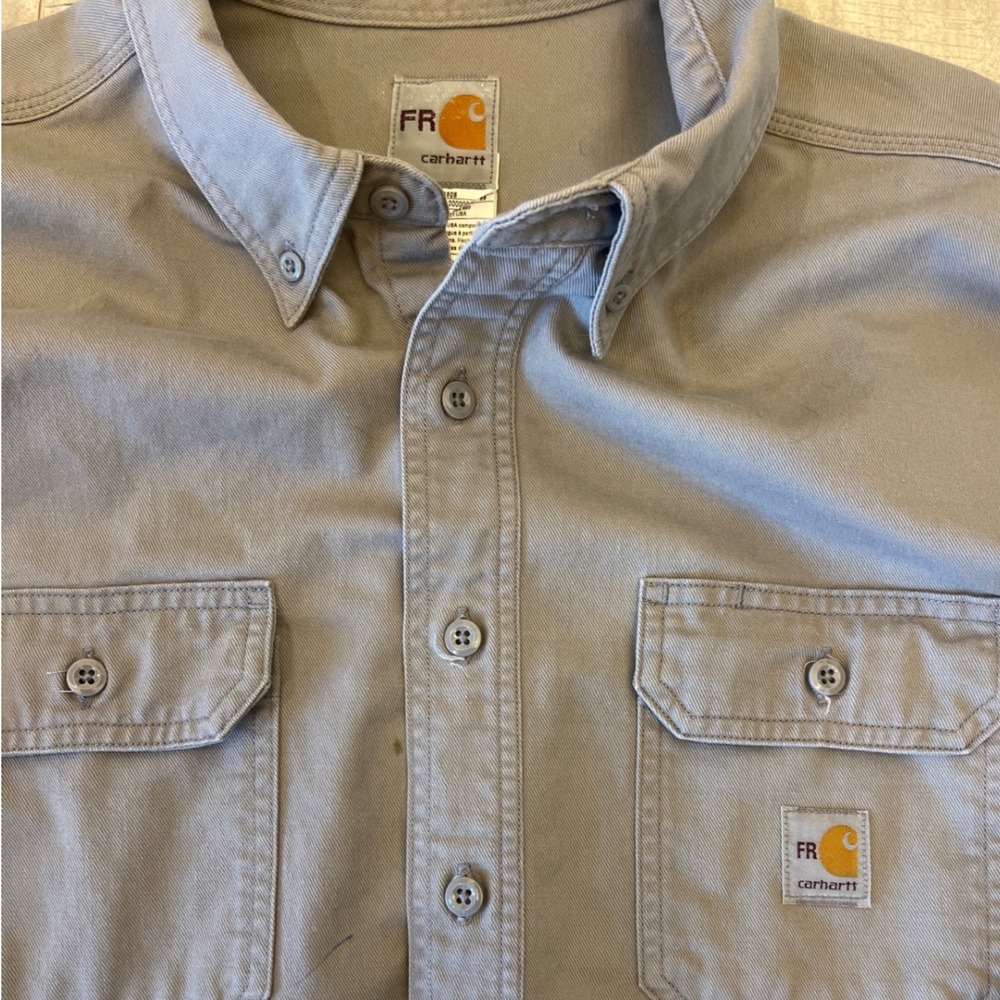 Carhartt FR Flame Resistant‎ Work Shirt 2XL Gray Long Sleeve Button Down
